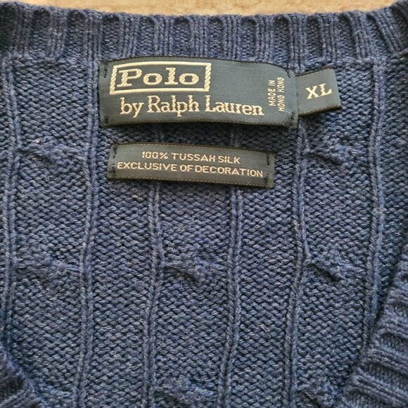 Polo Ralph Lauren 100% Tussah Silk Cable Knit Sweater XL Blue Pony - Picture 4 of 8